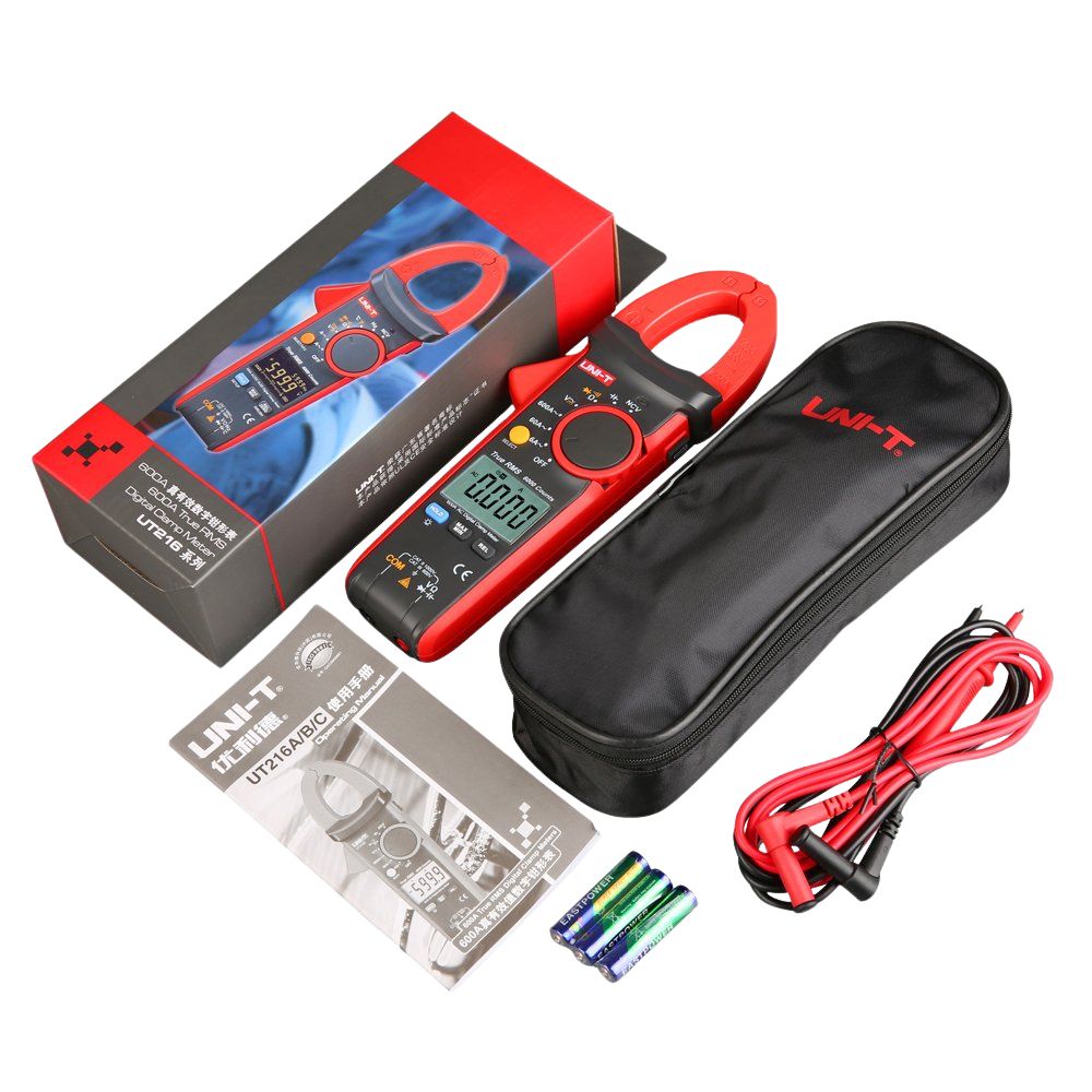 UNI-T UT216C True RMS 600A digital clamp meter full set with test leads, carry case, batteries and accessories – professional electrician multimeter for industrial maintenance, HVAC and panel testing Sri Lanka.