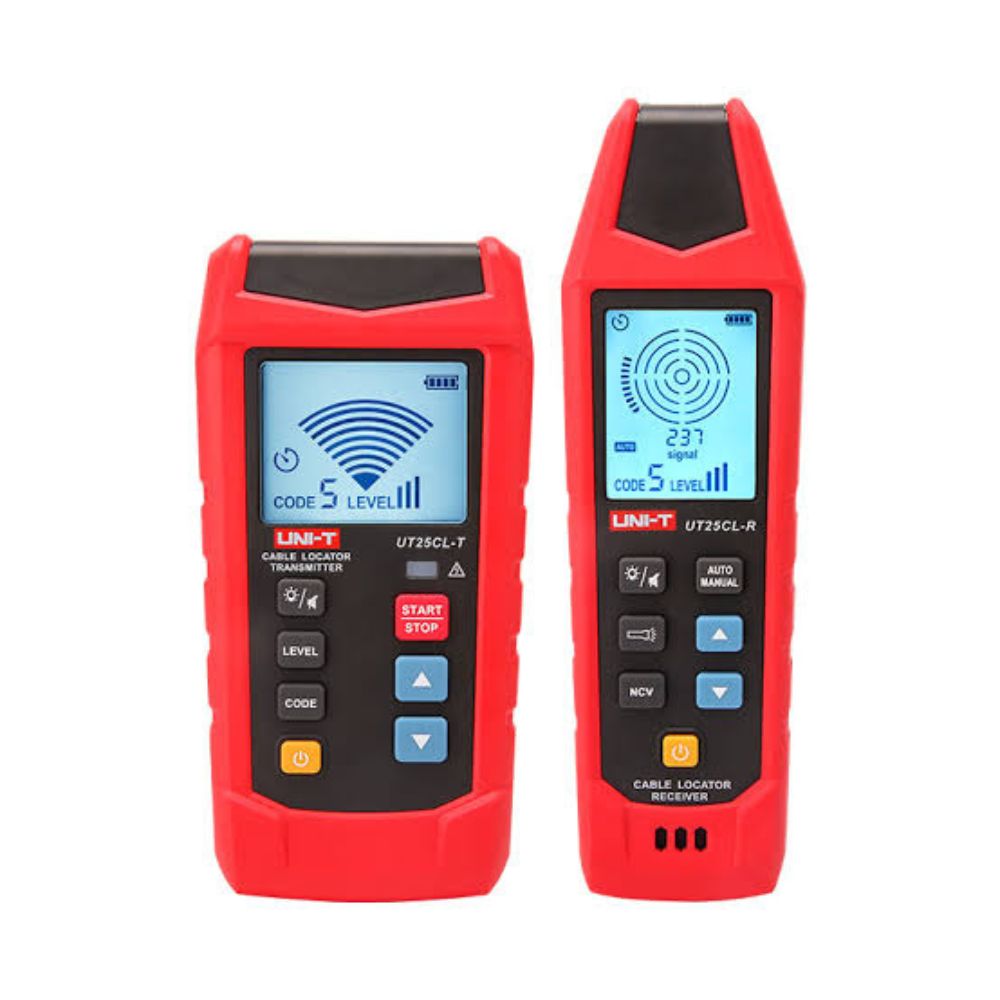 UNI-T UT25CL cable locator front view showing receiver and transmitter unit