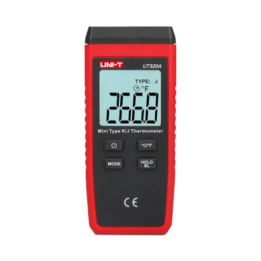 Front view of the UNI-T UT320A single-channel thermocouple thermometer with digital display