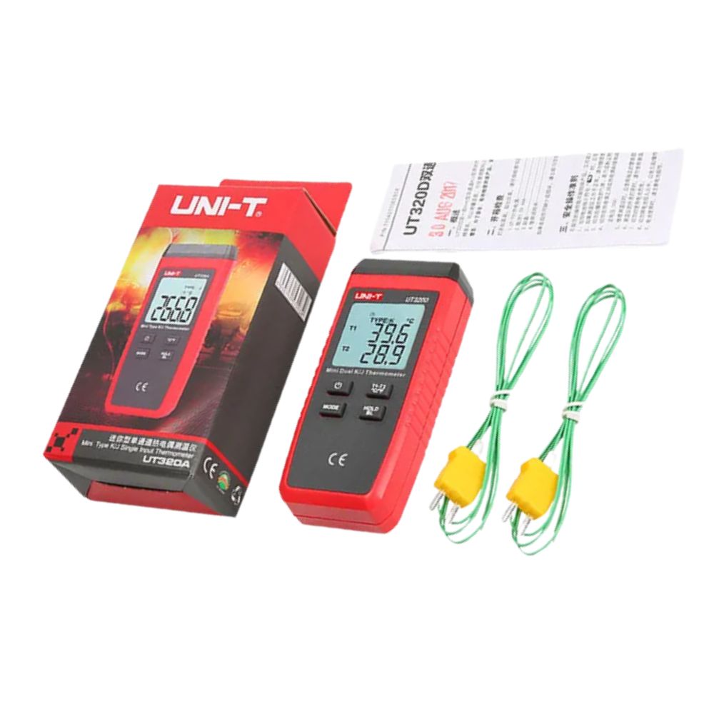 UNI-T UT320D dual-channel thermocouple thermometer full set with K-type probe, batteries and user manual