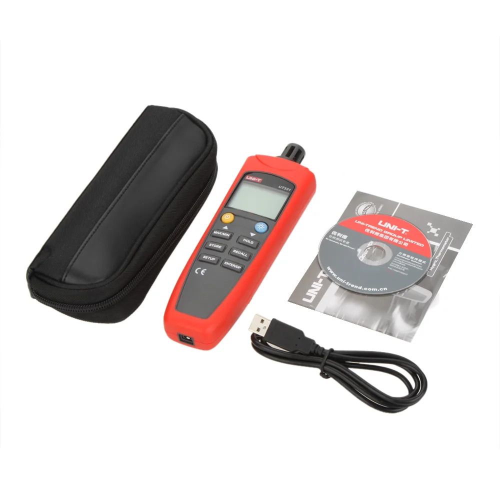 UNI-T UT332+ temperature humidity data logger full set including main unit, USB cable, and PC analysis software