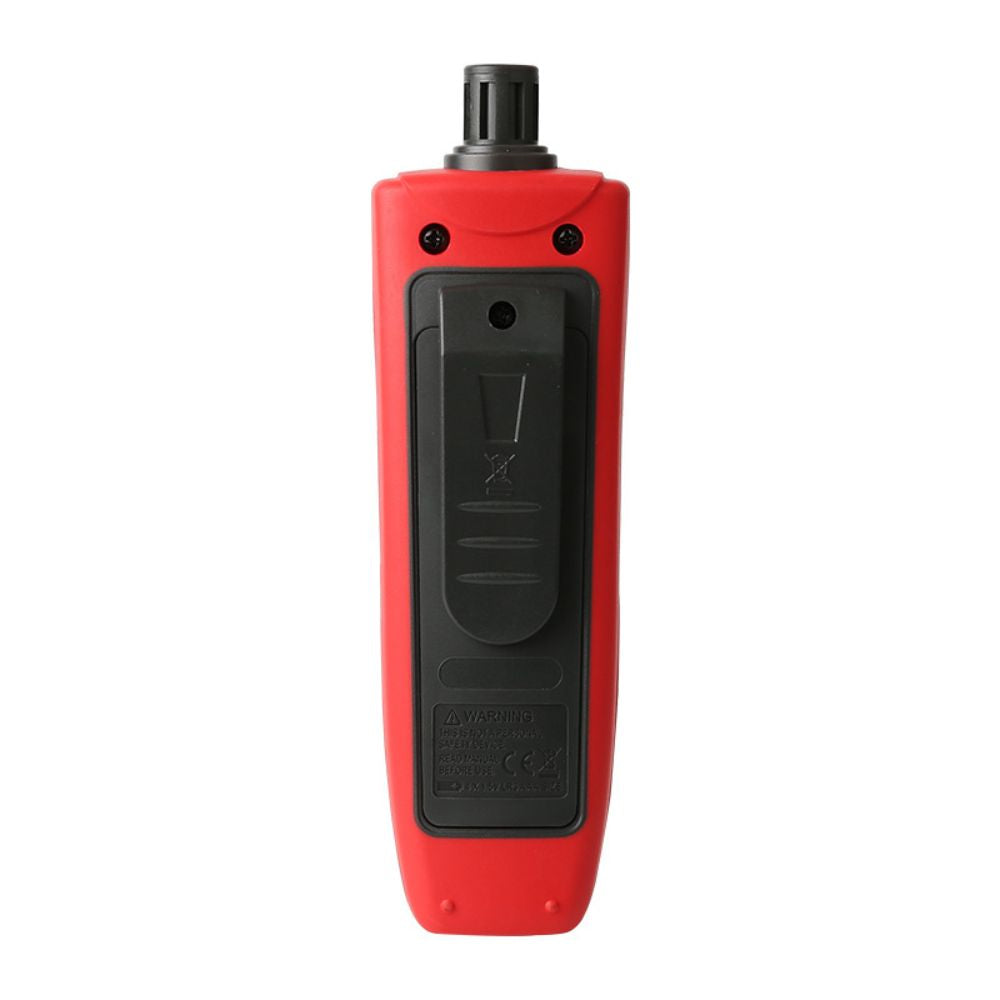 UNI-T UT332+ professional temperature humidity recorder back view showing USB port, battery compartment, and sensor housing