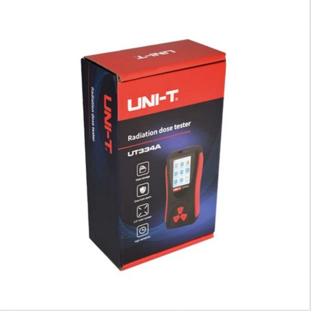 Authentic UNI-T UT334A Geiger Counter official retail packaging - high-precision nuclear radiation monitoring equipment available in Sri Lanka.