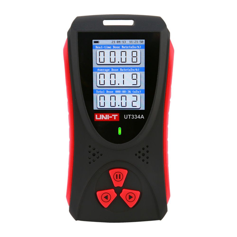 UNI-T UT334A Geiger Counter display showing 0.08µSv/h real-time dose rate and 0.19µSv/h average dose for personal radiation safety tracking in Sri Lanka.