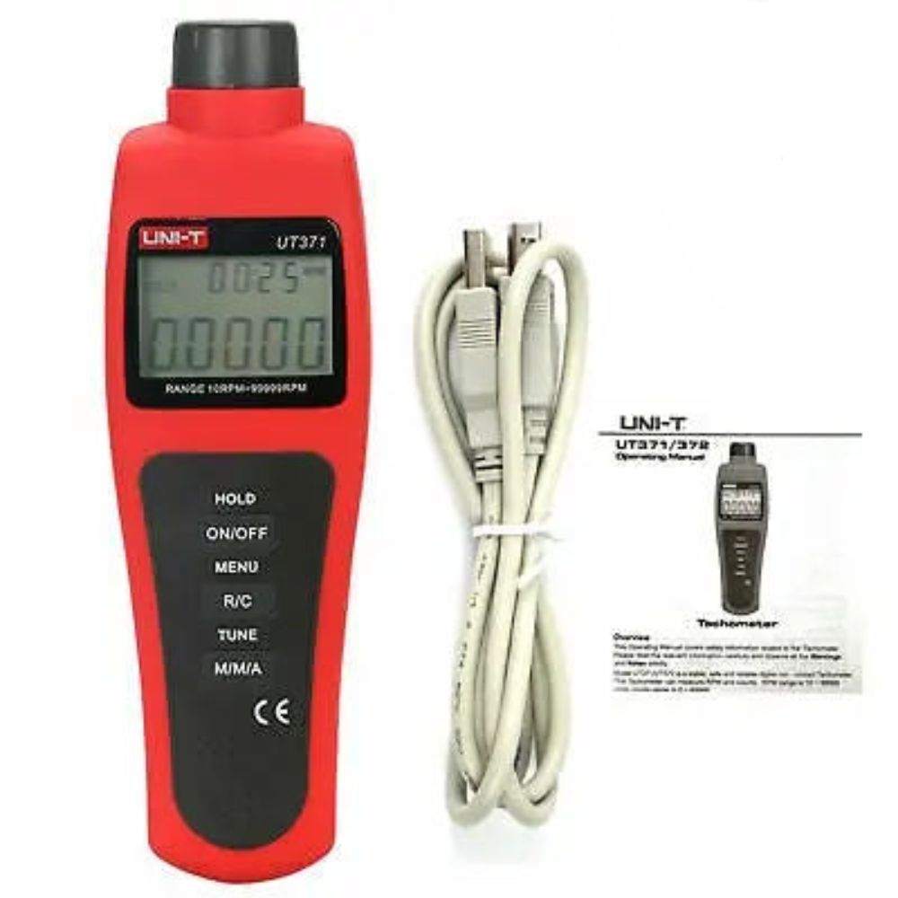 UNI-T UT371 Laser Tachometer Complete Kit with Reflective Tape AA Batteries Case - Non-Contact RPM Speed Measurement Tool.