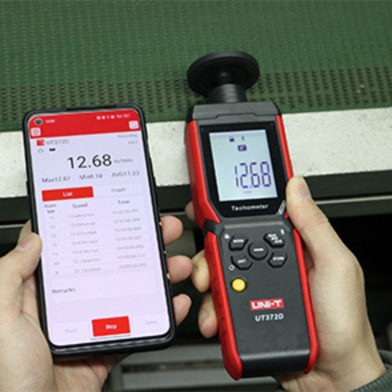 UNI-T UT372D Digital Laser Tachometer Non-Contact Speedometer: Measuring Conveyor Belt Linear Velocity Distance Factory Automation RPM Tool.