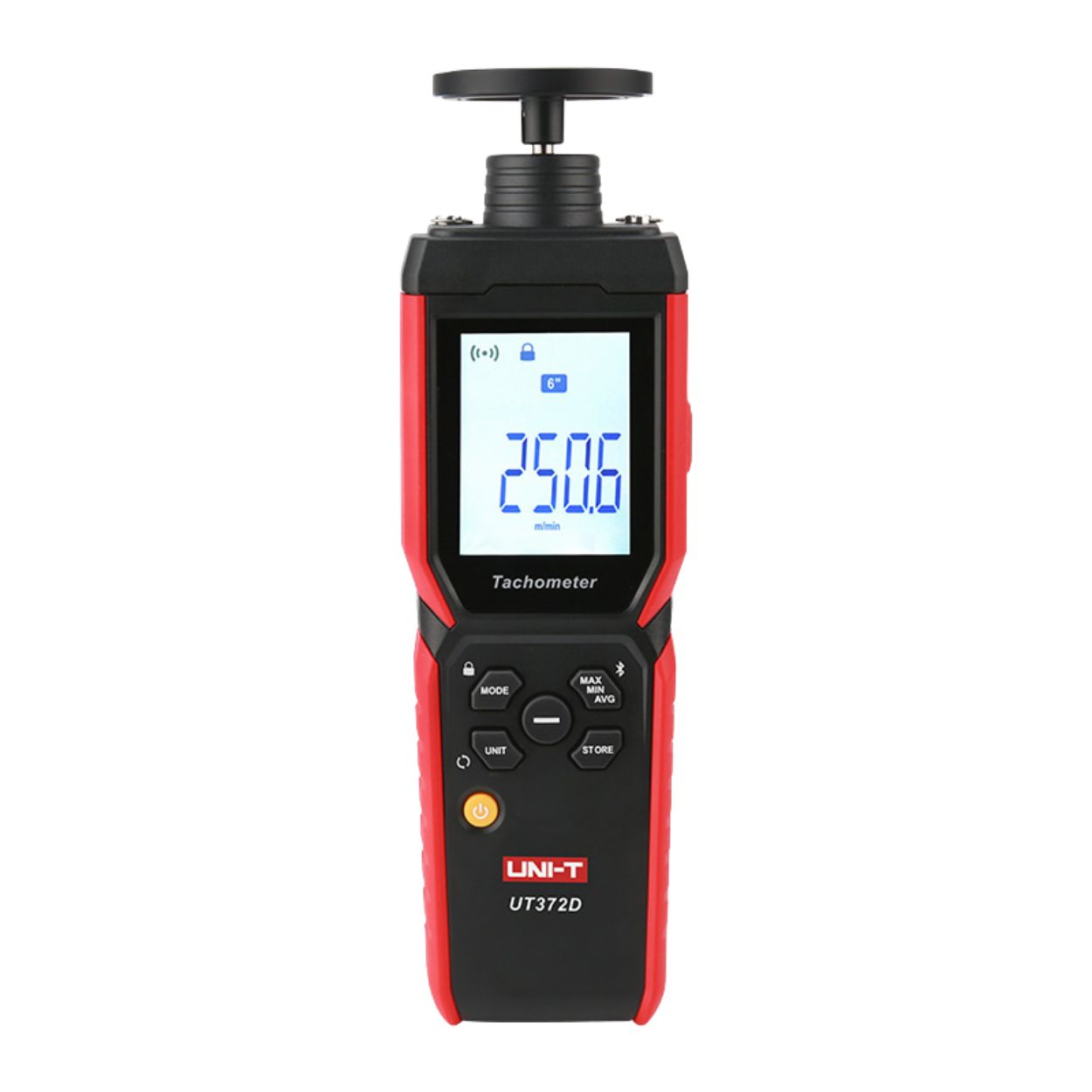 UNI-T UT372D 2-in-1 Digital Laser Tachometer Non-Contact RPM Meter: Front View High-Accuracy Speed Sensor for Motors Fans.