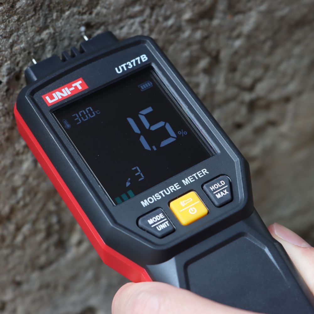 UNI-T UT377B building material moisture meter testing cement masonry wall dampness 1.5% reading, wall scanner hygrometer for construction plaster concrete damp proofing, builder inspector essential