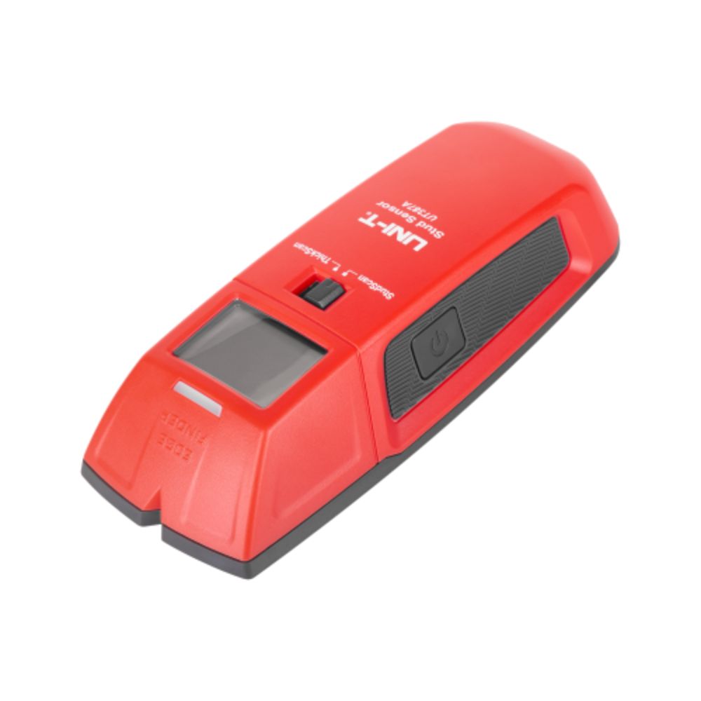 Side profile of the ergonomic UNI-T UT387A wall scanner tool showing its compact grip design.
