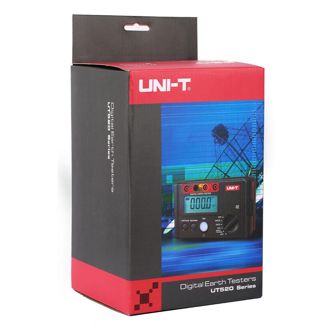 The official retail box for the UNI-T UT521 digital earth tester, highlighting the professional packaging available for customers in Sri Lanka.
