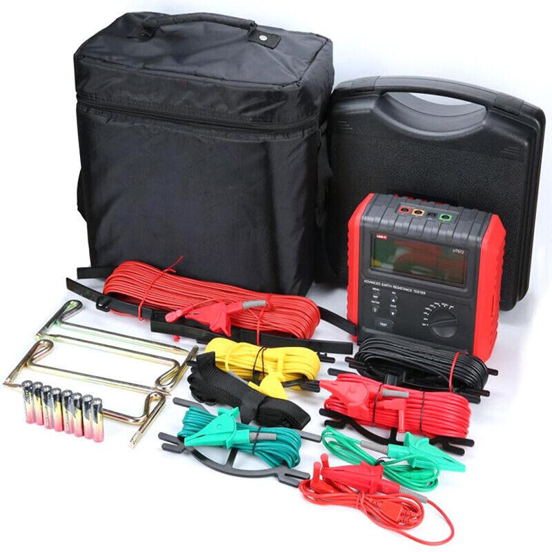 UNI-T UT572 Complete Earth Tester Kit with 40m Precision Test Leads, Auxiliary Spikes, and Soft Carrying Case