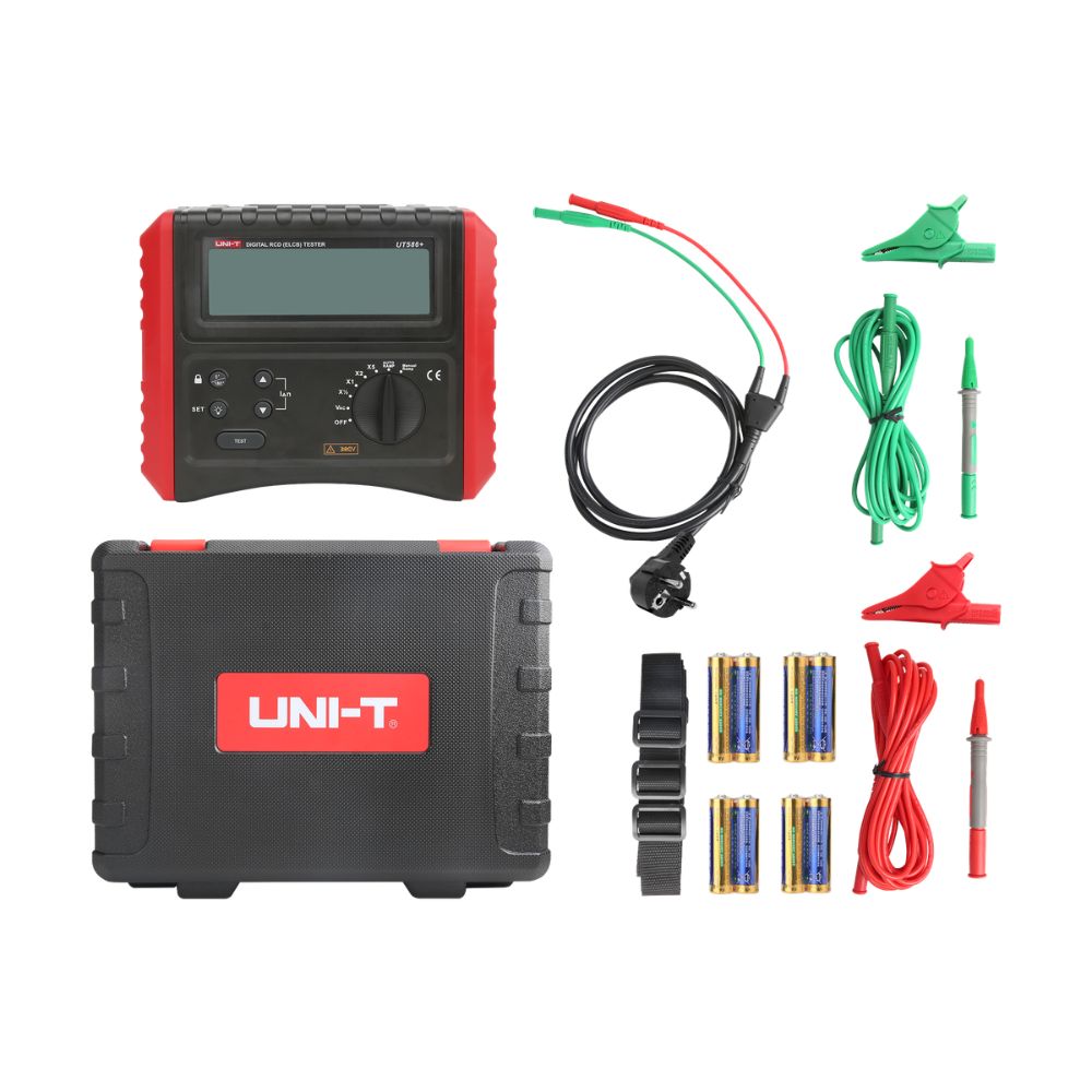 UNI-T UT586+ Three-Phase RCD Loop Tester complete set with test leads, probes and accessories