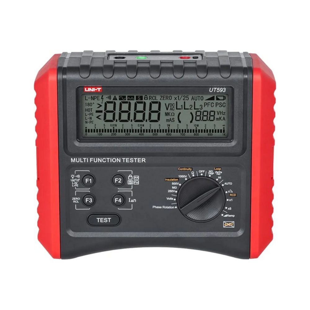 UNI-T UT593 Multifunction Electrical Installation Tester front view — RCD, loop and insulation tester