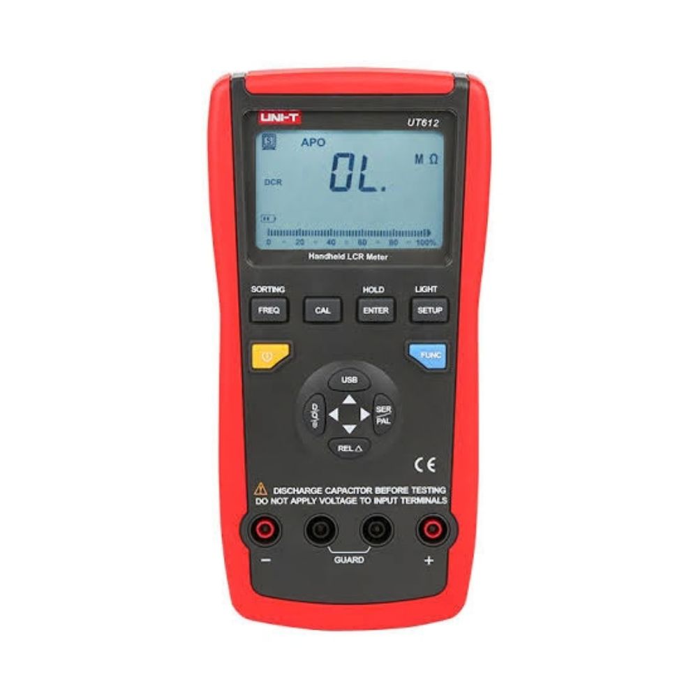 UNI-T UT612 handheld LCR meter front view showing digital display and test socket