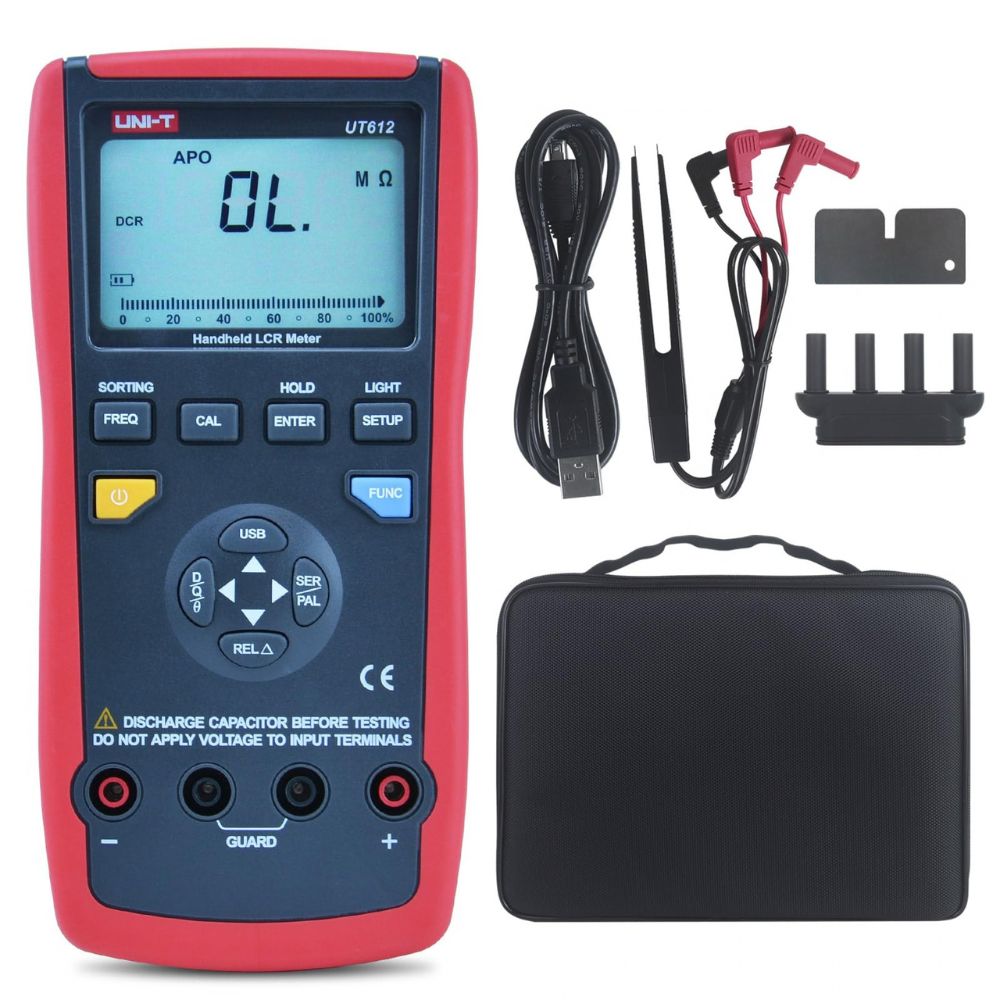 UNI-T UT612 LCR meter full set with SMD test clamp, USB cable, test socket and manual