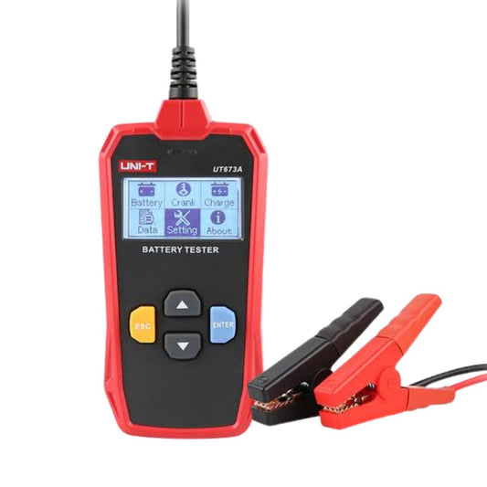 UNI-T UT673A automotive battery tester full view showing display and control buttons