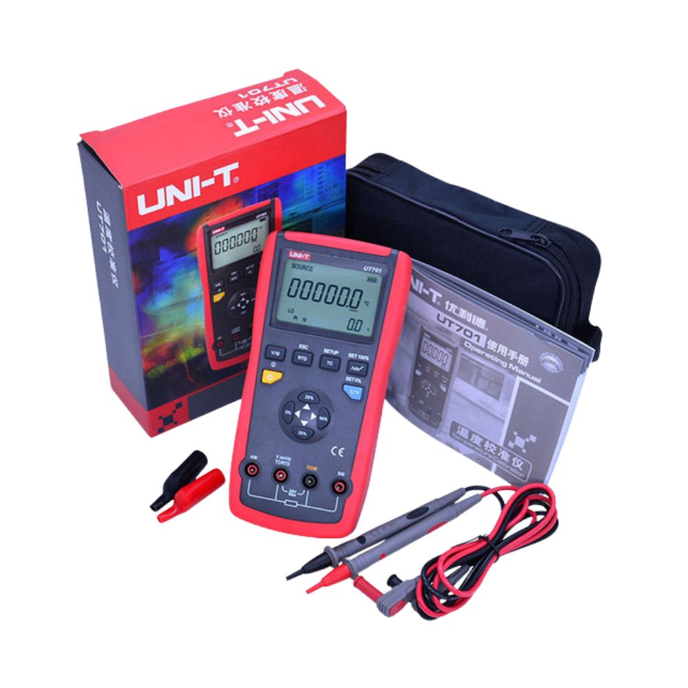 UNI-T UT701 Single Function Temperature Process Calibrator complete package set with test leads, adapters, 9V battery, carrying case – industrial temperature calibration kit Sri Lanka.