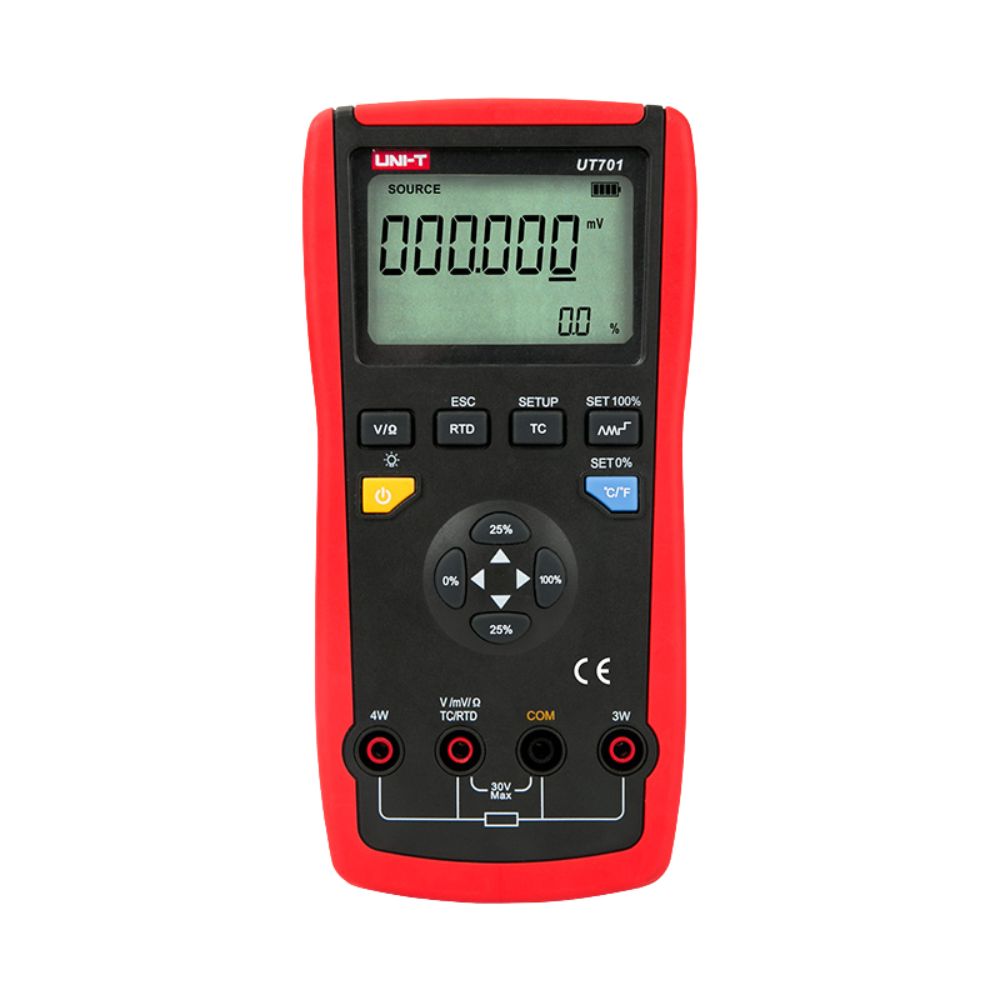 UNI-T UT701 Single Function Temperature Process Calibrator front view showing 6-digit LCD display and function buttons – precision thermocouple RTD calibrator Sri Lanka.