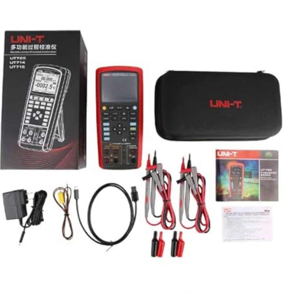 UNI-T UT715 loop process calibrator full kit with test leads, USB cable and power adapter for mA loop calibration, repair and maintenance.