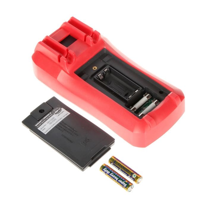 Closeup of Battery Compartment on UNI-T UT890C - Rear View of Rugged Digital Multimeter - Ergonomic Case Design with Battery Cover Removed - Industrial Field Instrument