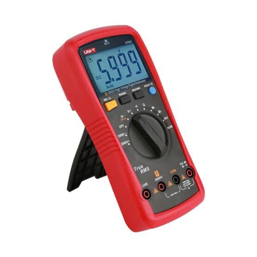 UNI-T UT892 2000V high voltage AC/DC digital multimeter side view showing the rear stand