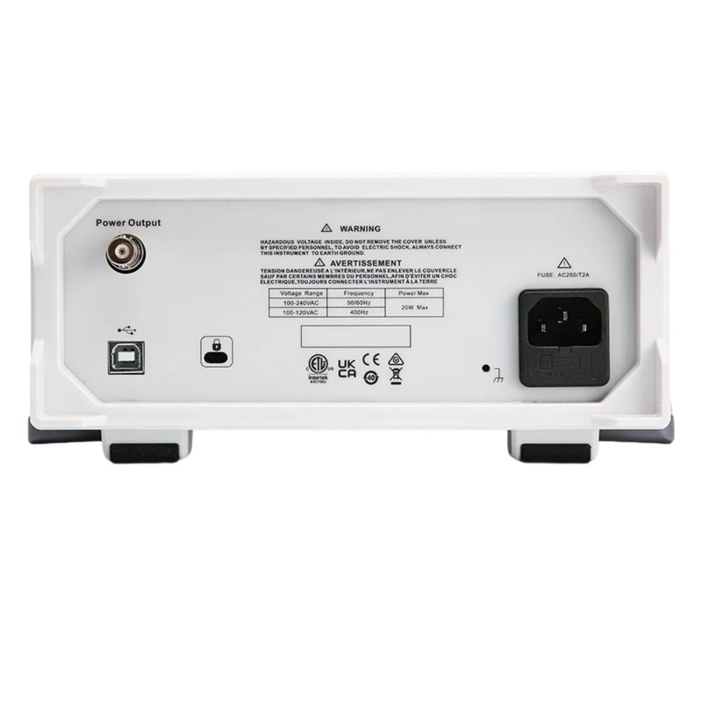 Back view of the UNI-T UTG1042X 40MHz waveform generator showing the rear panel with AC power inlet, ventilation, and rear connectors.