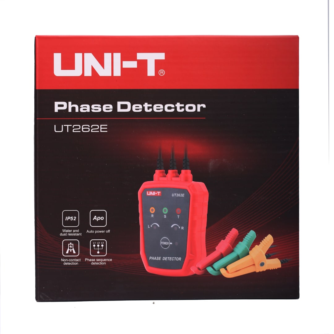 The official UNI-T UT262E phase rotation tester retail box only, ready for packaging display.