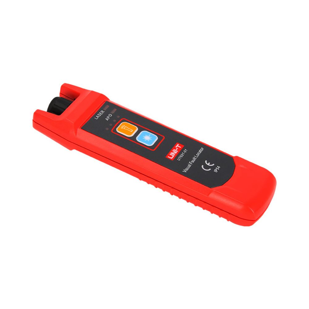 Close-up view of the UT691-01 visual fault locator powered on and ready to illuminate physical defects in optical communication lines.