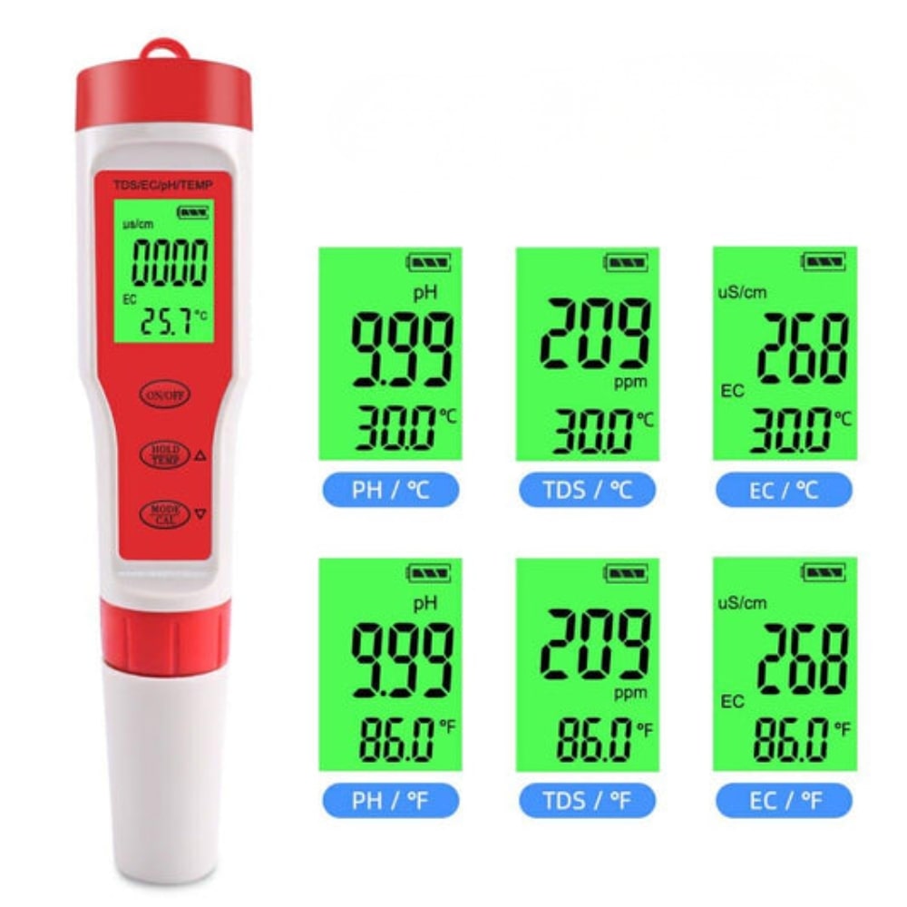 Yieryi 4-in-1 pH TDS EC temperature meter multiple screen readings simultaneous display - nutrient solution tester hydroponics pools aquariums Sri Lanka